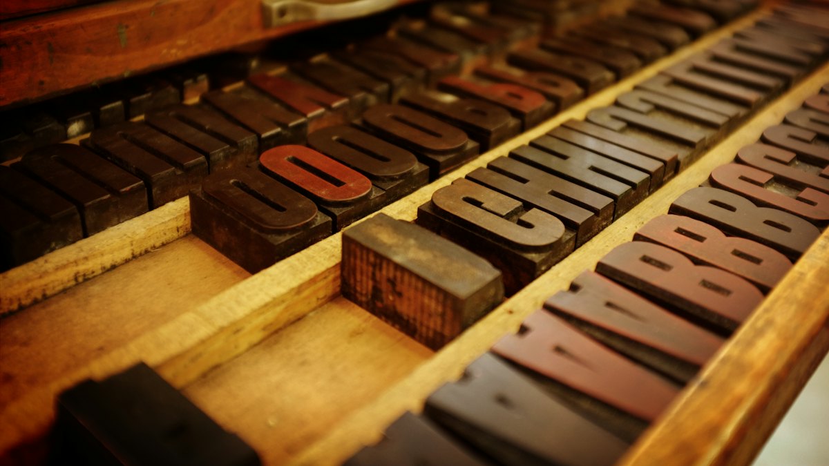 Vintage wooden letterpress type blocks