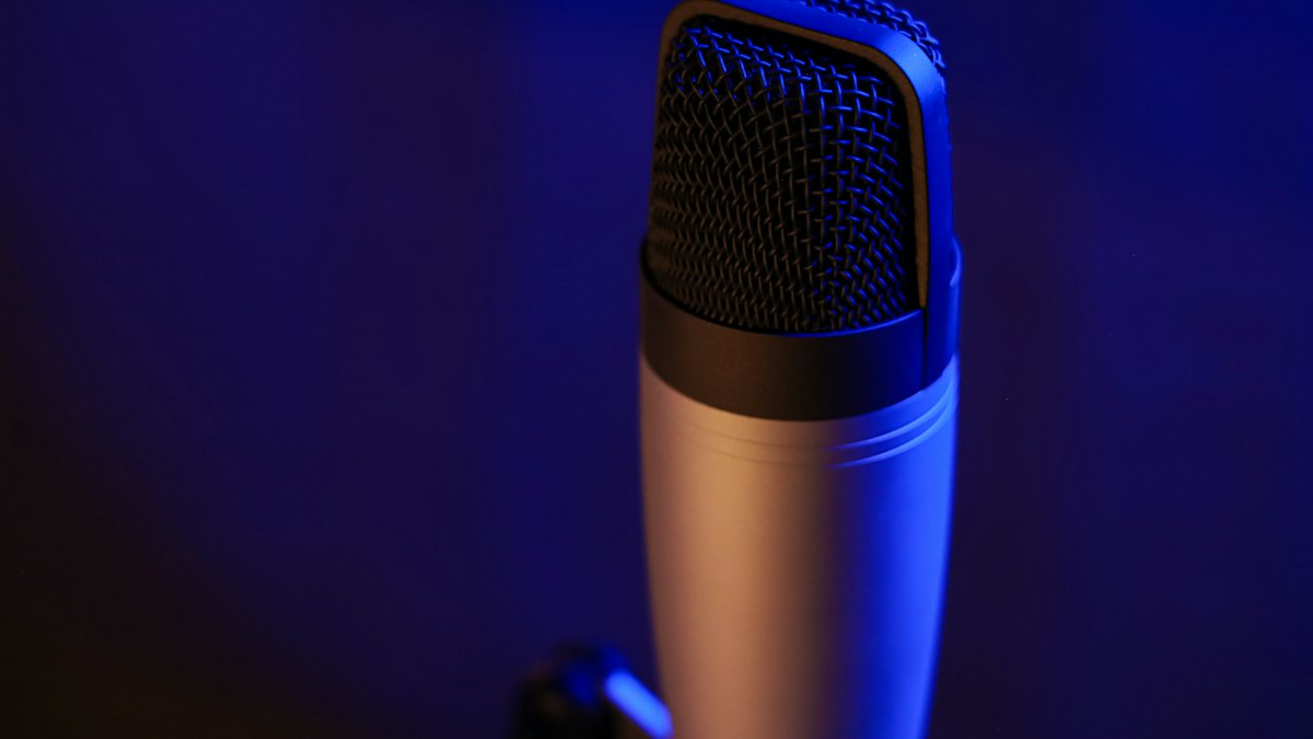 A condenser microphone in a dark room