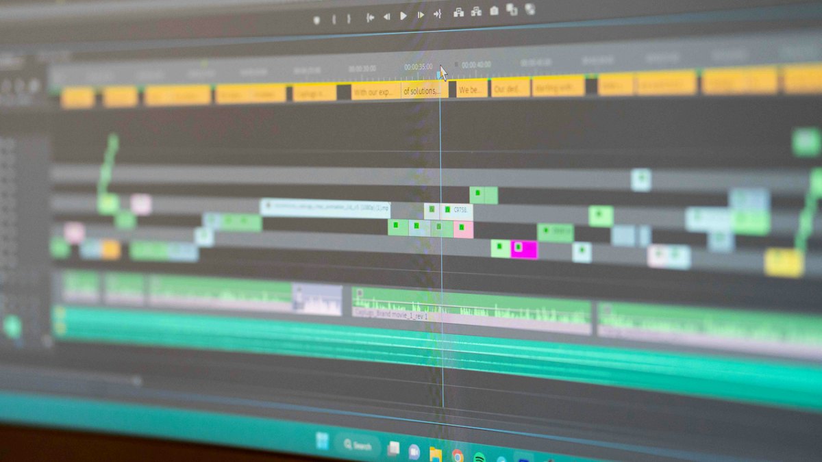 A close-up of a computer screen above a keyboard